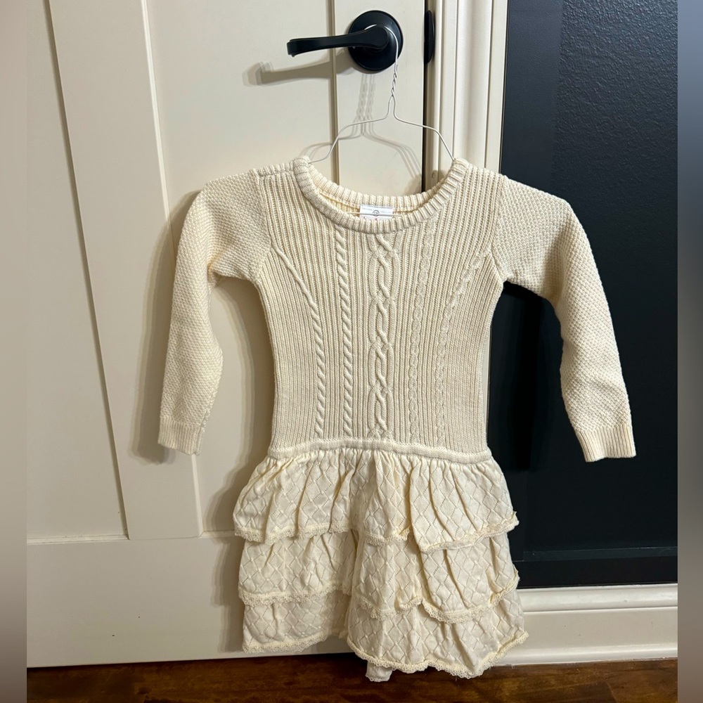 Hanna Andersson cream knitted dress with tiered skirt